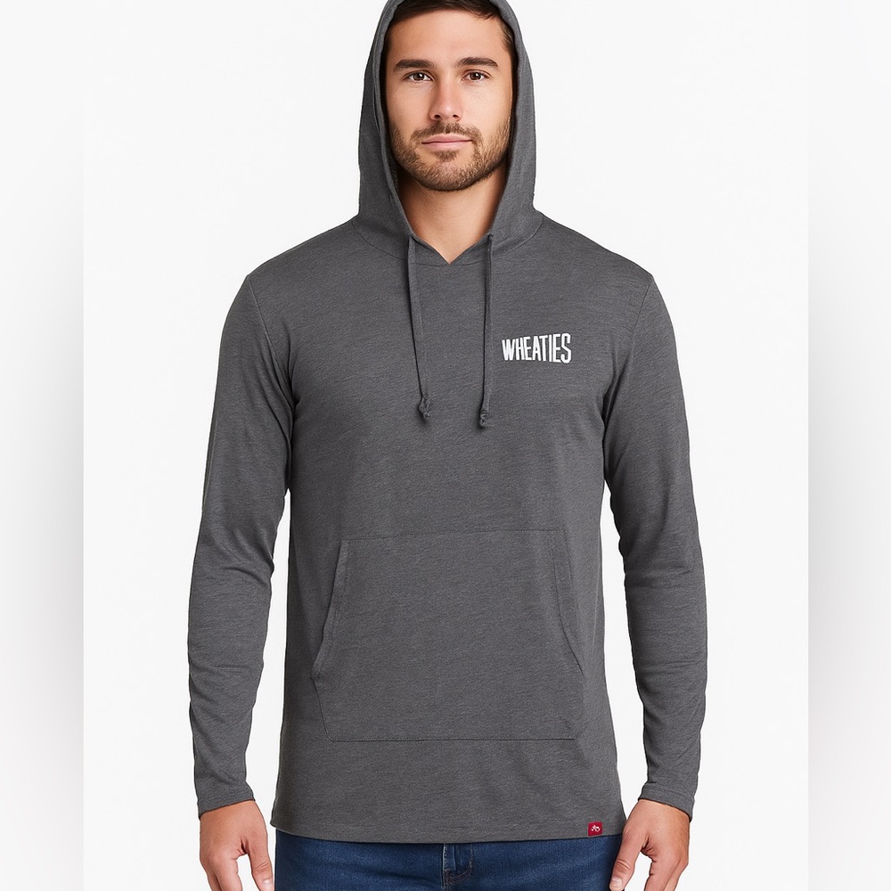 Mens Sportique ‘Wheaties’ Lightweight Hooded Sweatshirt | Grey, Large |